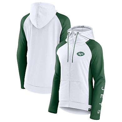 Women's Fanatics Branded White/Green New York Jets End Around Lightweight Raglan Full-Zip Hoodie Jacket