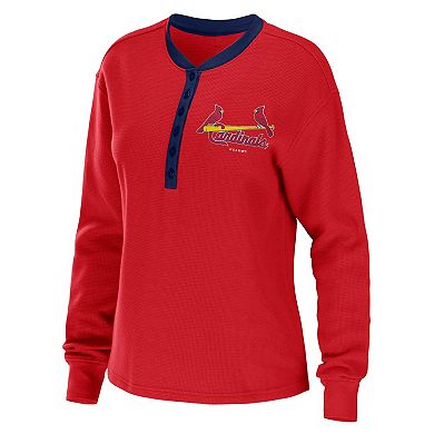 Women's WEAR by Erin Andrews Red St. Louis Cardinals Waffle Henley Long Sleeve T-Shirt