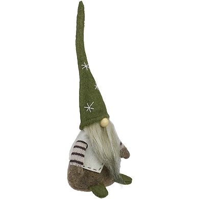 12" Green and Brown Sitting Gnome Christmas Figure