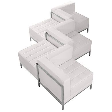 Emma and Oliver White LeatherSoft 5 Piece Chair & Ottoman Set