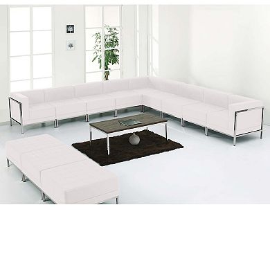 Emma and Oliver White LeatherSoft Sectional & Ottoman Set, 12 Pieces