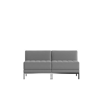 Emma and Oliver 2 Piece Gray LeatherSoft Modular Reception Lounge Set - Reception Bench