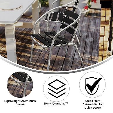 Emma and Oliver Aluminum Commercial Indoor-Outdoor Restaurant Stack Chair with Triple Slat Faux Teak Back