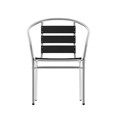 Emma and Oliver Aluminum Commercial Indoor-Outdoor Restaurant Stack Chair with Triple Slat Faux Teak Back