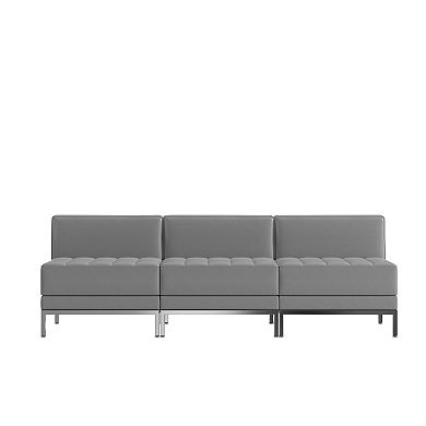 Emma and Oliver 3 Piece Gray LeatherSoft Modular Reception Lounge Set - Reception Bench