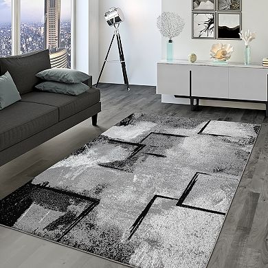 Grey White Area Rug Modern Design with Abstract Paint Effect
