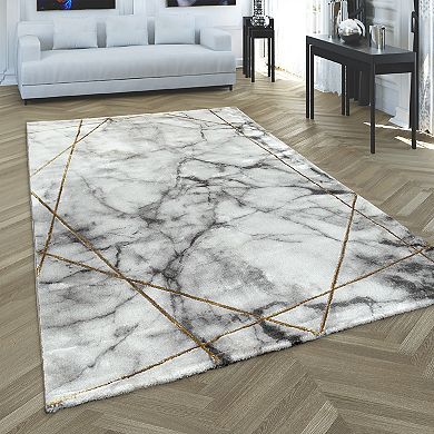 Marble Patten Area Rug in Gold Cream for Living Room with Contour Cut