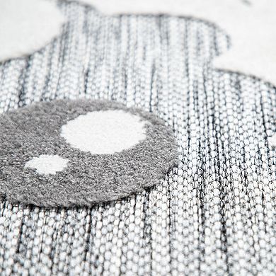 Round Kids Rug Llama Motif with Contour Cut in Mottled Grey