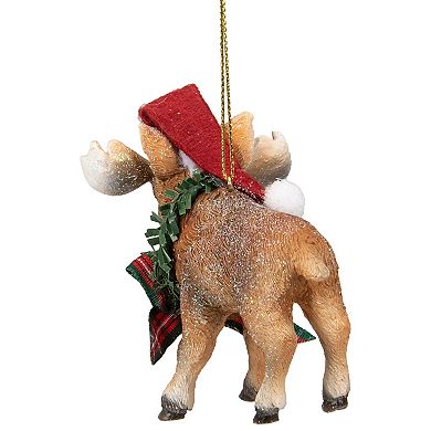 3.5-Inch Moose Wearing Santa Hat and Plaid Bow Christmas Ornament