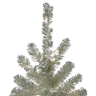 6' Pre-Lit Silver Champagne Artificial Metallic Tinsel Christmas Tree - Clear Lights