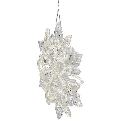 5.5" Clear Snowflake with White Design Christmas Ornament