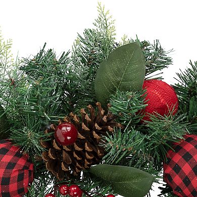 6' Green Pine Artificial Christmas Garland with Plaid Ornaments and Bows