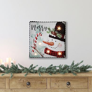 12" LED Lighted 'Merry' Snowman Christmas Canvas Wall Art