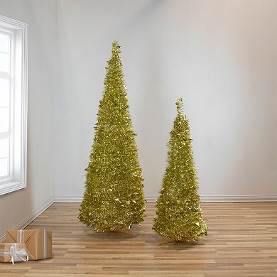 4' Gold Tinsel Pop-Up Artificial Christmas Tree  Unlit