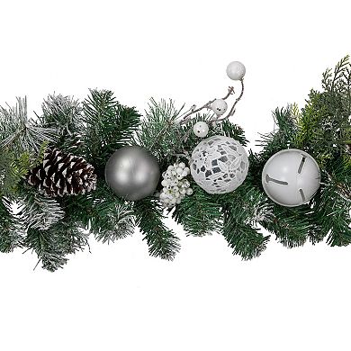 6' Green Pine Frosted Artificial Christmas Garland with Pinecones and Ornaments  Unlit