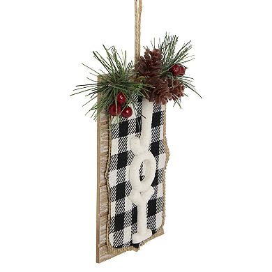 4.75" Black and White Buffalo Plaid "Joy" Pinecone Christmas Sign Ornament