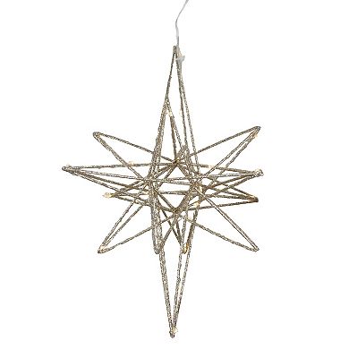 12" LED Lighted B/O Gold Glittered Geometric Star Christmas Decoration - Warm White Lights