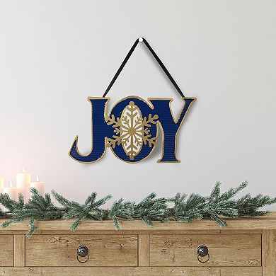 16" Blue and Gold "JOY" Metal Christmas Wall Sign