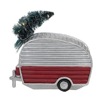 8.5" LED Lighted Camper with Pine Bough Christmas Decoration