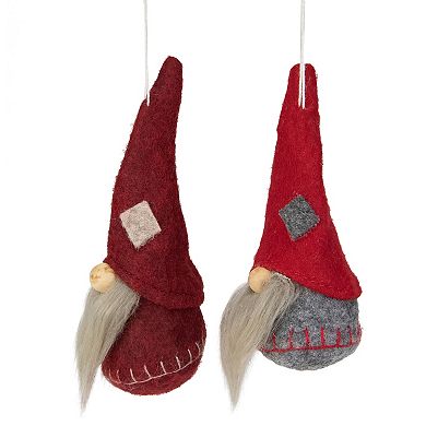 Set of 2 Gray and Burgundy Santa Christmas Gnomes Ornaments 4.5"