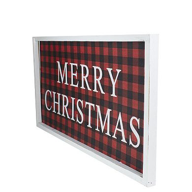 24” Red and Black Buffalo Plaid Merry Christmas Wooden Hanging Wall Sign