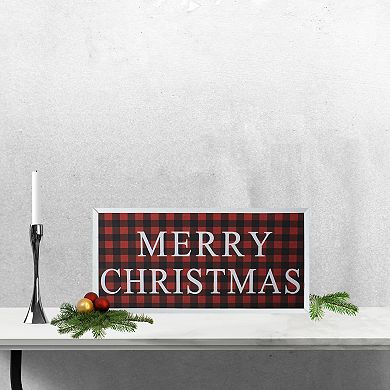 24” Red and Black Buffalo Plaid Merry Christmas Wooden Hanging Wall Sign