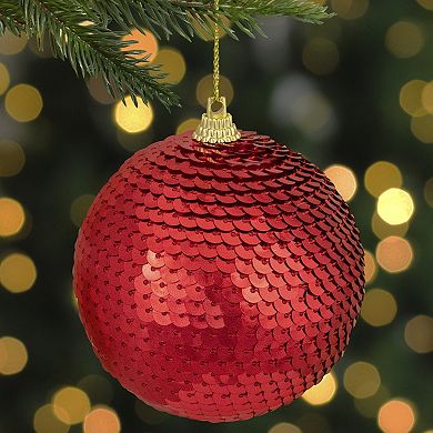 Red Sequin Shatterproof Ball Christmas Ornament 3"