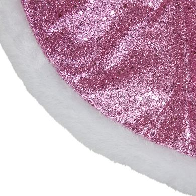20" Pink Glittered Mini Christmas Tree Skirt with Faux Fur Trim