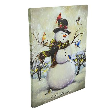 LED Lighted Snowman and Bird Friends Christmas Canvas Wall Art 15.75" x 11.75"