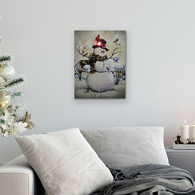 LED Lighted Snowman and Bird Friends Christmas Canvas Wall Art 15.75" x 11.75"