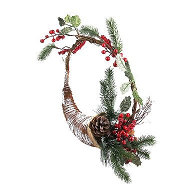 Frosted Cornucopia Artificial Christmas Wreath - 14-Inch  Unlit