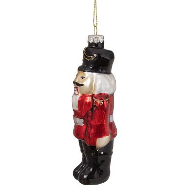 5" Red and Black Nutcracker Hanging Glass Christmas Ornament