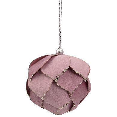 5" Pink Flower Glitter Petal Shatterproof Ball Christmas Ornament