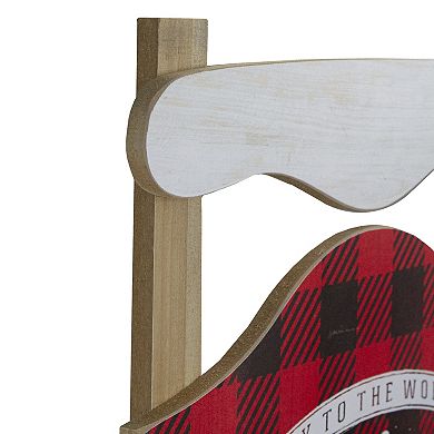 24” Red and Black Buffalo Plaid Merry Christmas Sled Wooden Hanging Wall Sign