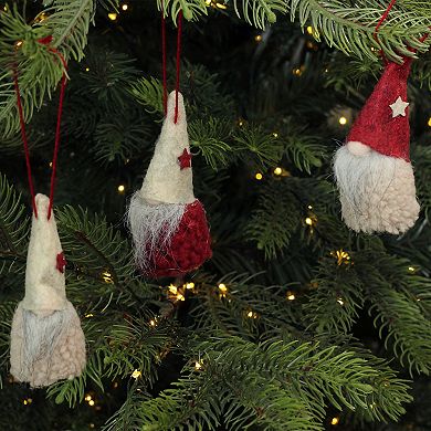Set of 3 Red and Beige Plush Gnome Hanging Christmas Ornaments 3.75"