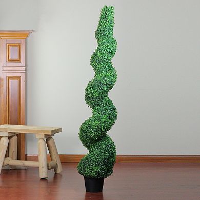 5' Potted Two Toned Artificial Spiral Boxwood Garden Topiary