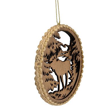4.25 in Moose with Forest Trees Disk Christmas Ornament  Brown
