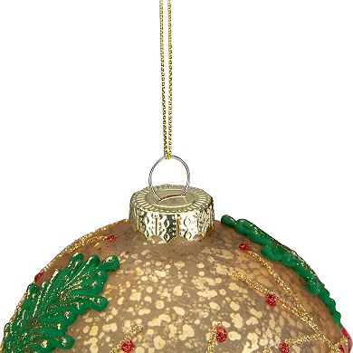 4" Gold Holly Berry Mercury Glass Ball Christmas Ornament