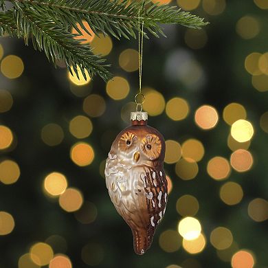 4.5" Brown and White Glass Owl Christmas Ornament