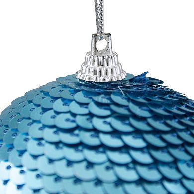 Turquoise Blue Sequin Shatterproof Ball Christmas Ornament 3"