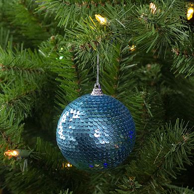 Turquoise Blue Sequin Shatterproof Ball Christmas Ornament 3"