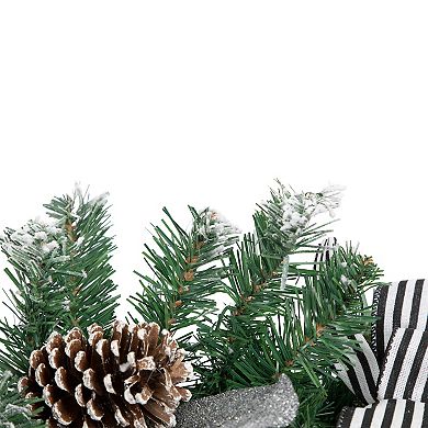 6' Frosted Pine Artificial Christmas Garland with Striped Bows and Ornaments