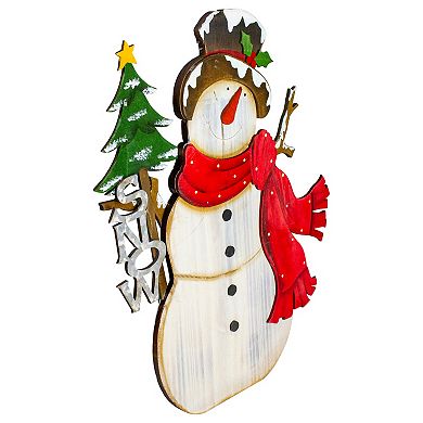 18" Snowman with 'Snow' Sign Wooden Christmas Decoration