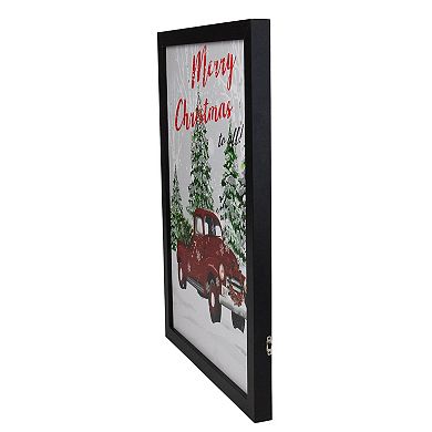 15.75" Black Frame Red Vintage Truck LED Wooden Christmas Box