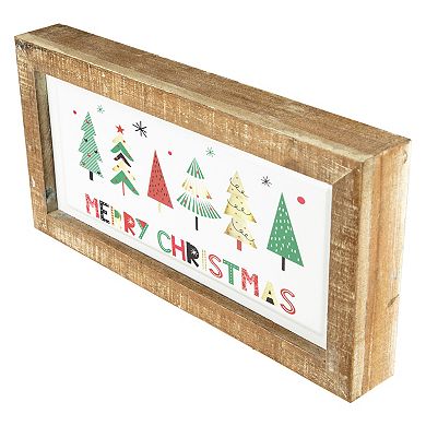 11.75" Framed Merry Christmas with Trees Wall Sign