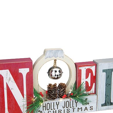 13" LED Lighted Noel Holly Jolly Christmas Sign with Jingle Bell