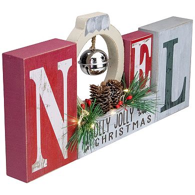 13" LED Lighted Noel Holly Jolly Christmas Sign with Jingle Bell