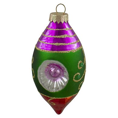3ct Multi Color with Retro Reflectors Glass Finial Christmas Ornament Set 4.25" (100mm)