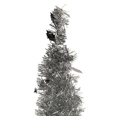 6' Silver Tinsel Pop-Up Artificial Christmas Tree  Unlit