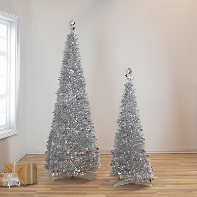 6' Silver Tinsel Pop-Up Artificial Christmas Tree  Unlit